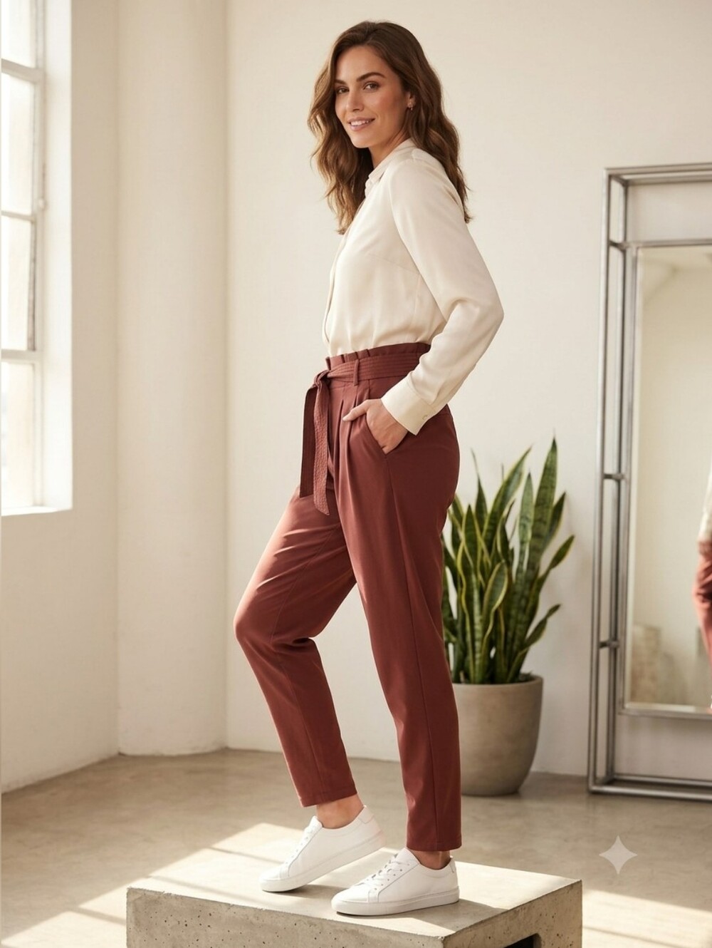 Athleta Skyline Pant II Burnt Rust Paperbag Waist Tapered Ankle Pants Size 4 T